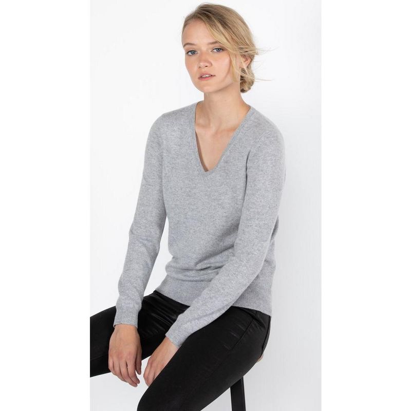 JENNIE LIU Women's 100% Pure Cashmere Long Sleeve Pullover V Neck Sweater, 3 of 4