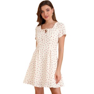Allegra K Women's Printed Summer Casual Square Neck Short Sleeve Fit and Flare Dress - 1 of 4