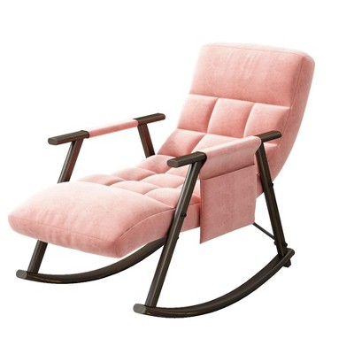 NicBex Velvet Glider Rocking Chair,Upholstered Nursery Rocking Chairs with adjustable High Backres and Footrest,Nursing Chair for Bedroom