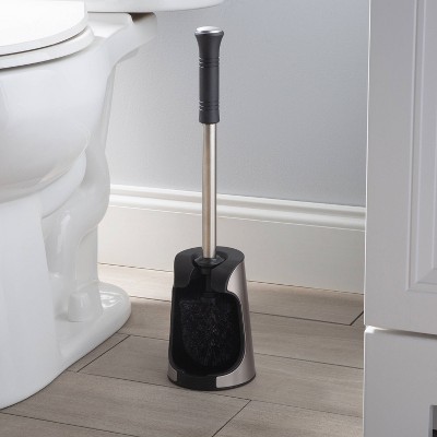Stainless Steel and Black Toilet Brush with Holder
