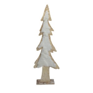 Northlight Snowy Wooden Tree Christmas Decoration - 14.5" - Beige and White - 1 of 4