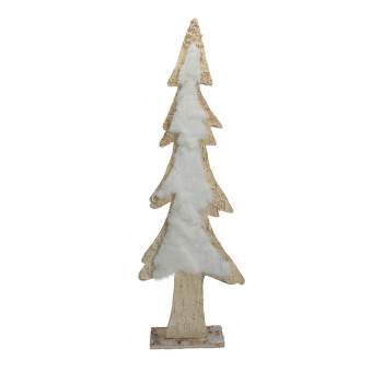Northlight 14.5" Brown and White Wooden Tree Christmas Tabletop Decor