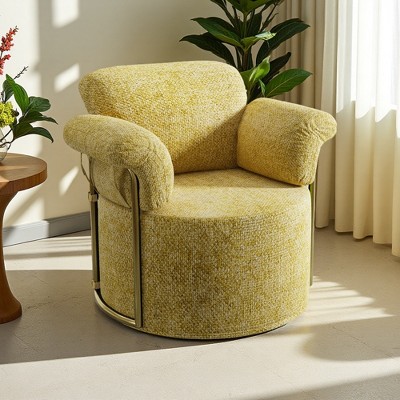 360-degree Swivel Barrel Fabric Accent Chair with Gold Metal Legs