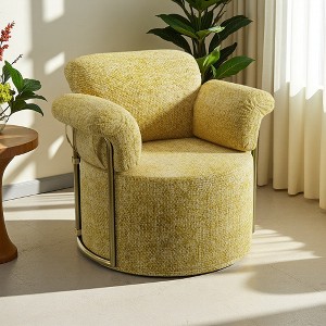 360-degree Swivel Barrel Fabric Accent Chair with Gold Metal Legs - 1 of 4
