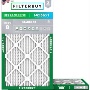 Filterbuy 14x36x1 Air Filter (2-Pack), Pleated MERV 8 Dust Defense Replacement HVAC AC Furnace Filters (Actual Size: 13.50 x 35.50 x 0.75) - 1 of 4