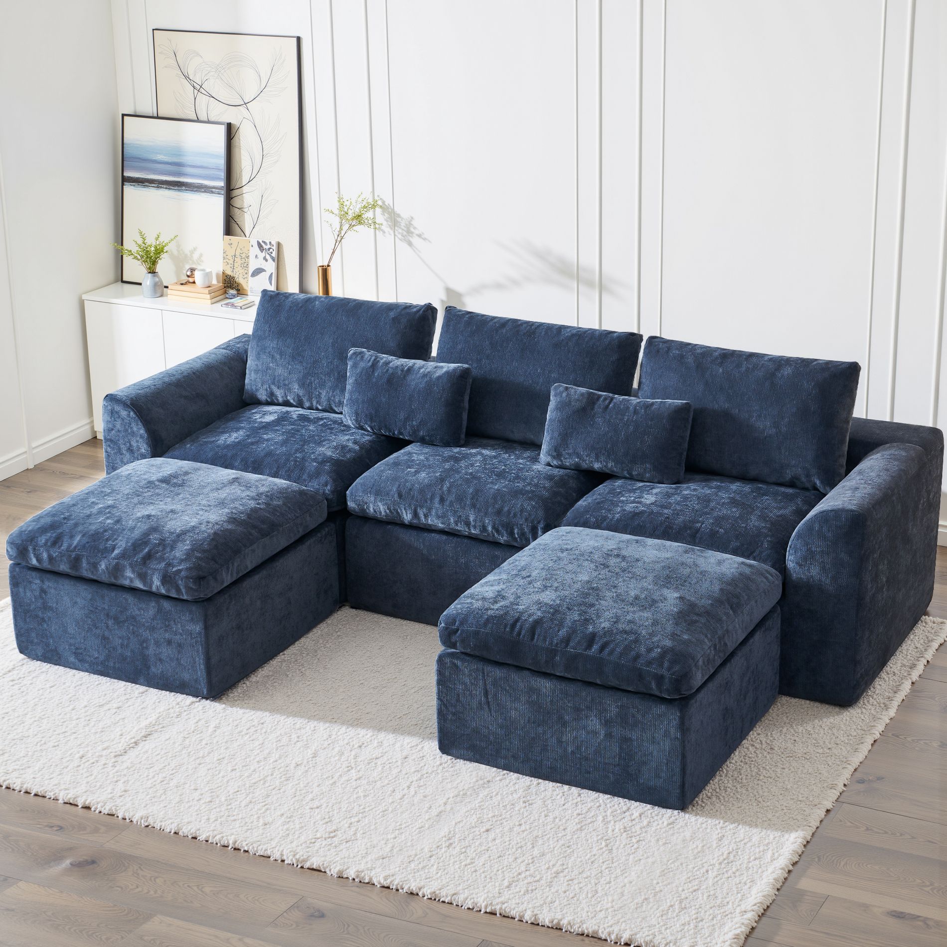 JOYRACER 120" Comfy Cloud Couch U Shaped Sectional Sofa with Two Ottomans