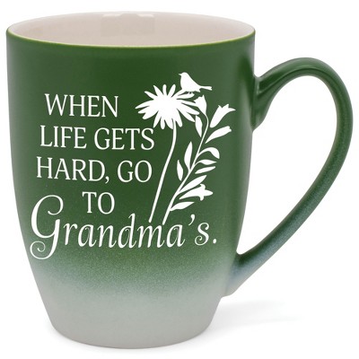 Elanze Designs When Life Gets Hard, Go To Grandma'S Two Toned Ombre Matte Green and White 12 ounce Ceramic Stoneware Coffee Cup Mug