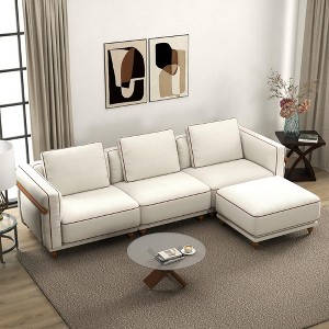 121'' Linen Modular Cloud Sectional Sofa with Ottoman, 70% Down-Filled Cushions, and Removable & Washable - 1 of 4