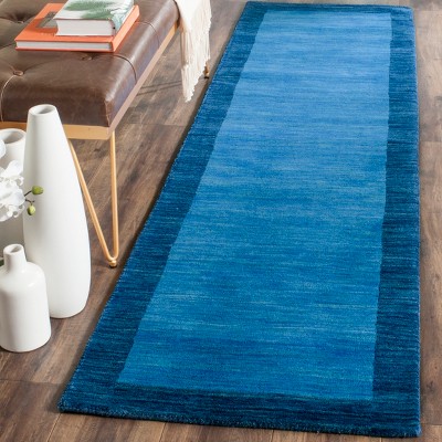 Hand-Knotted Blue Wool Runner Rug, 2'3" x 8'