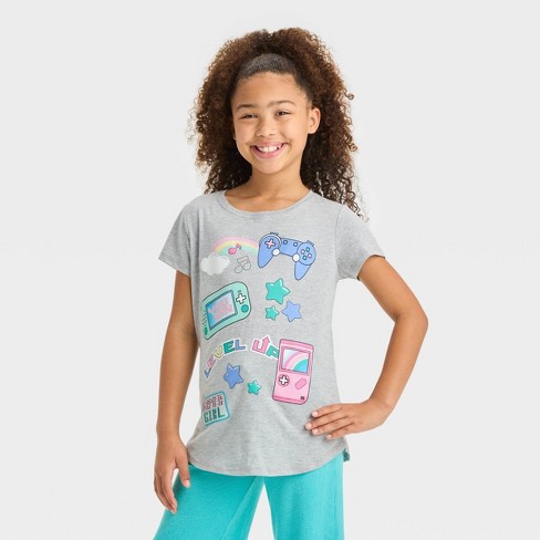 Girls' Gamer Short Sleeve Graphic T-shirt - Heather Gray M : Target