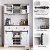 72" Farmhouse Wine Bar Cabinet with Sliding Barn Doors, Coffee Bar with Hutch, Wine Racks, Glass Holders, 4 Doors, 3 Drawers, Storage Shelves, White - 2 of 4