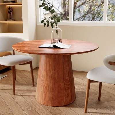 43" Modern Round Pedestal Solid Wood Dining Table, Round Accent Table, Small Kitchen Table for Living Room, Dining Room, or Office-The Pop Home