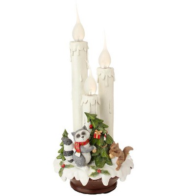 Raz Imports 14" White and Green Wilderness Animals C7 Flame Tipped Christmas Candle Lamp