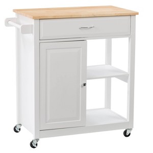 Sage Wood Kitchen Cart with Cupboard White - CorLiving - 1 of 4