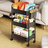 Simple Trending 3 Tier Rolling Storage Cart, Utility Organizer Shelves with Wheels for Kitchen Bathroom, Basket 17.5"x12" Black - 3 of 4