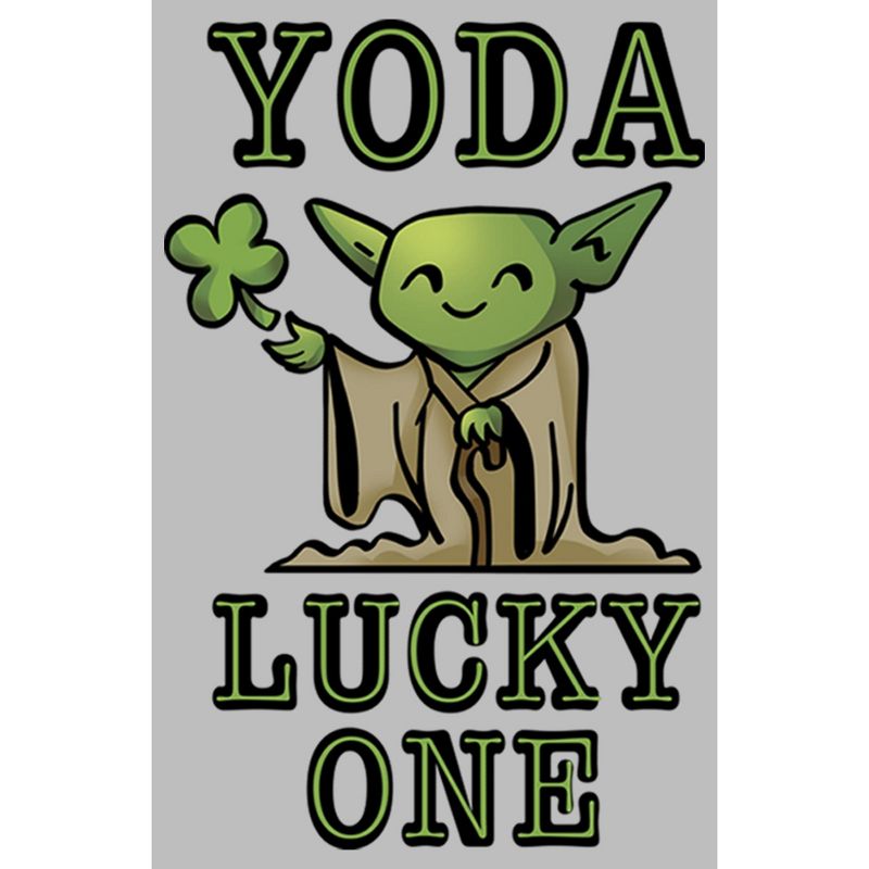 Men's Star Wars St. Patrick's Day Cartoon Yoda Lucky One Long Sleeve Shirt, 2 of 5