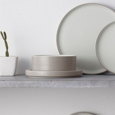 Taupe and White Porcelain 12-Piece Dinnerware Set, Service for 4