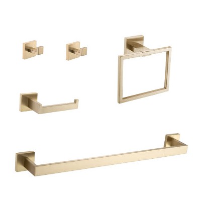 LunaLulinlk 5 - Piece Bathroom Hardware Accessories Set Brushed Gold + Stainless Steel
