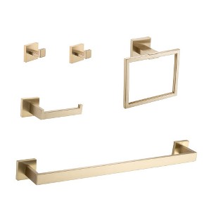 LunaLulinlk 5 - Piece Bathroom Hardware Accessories Set Brushed Gold + Stainless Steel - 1 of 4