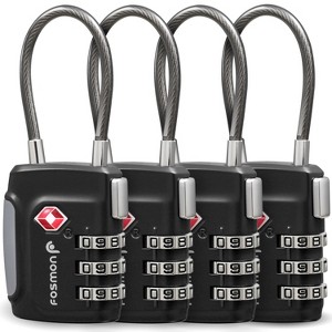 Fosmon Cable TSA Approved Luggage Lock, Open-Alert Combination Padlock for Travel, Combo TSA Lock for Luggage, Suitcase, Backpack, Bag - Black - 1 of 4