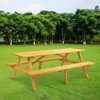 Dexmalle 8-person Wooden Outdoor Picnic Table Set w/ Umbrella Hole & Benches - 2 of 4