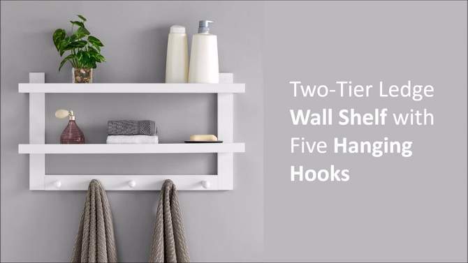 29" x 16" 2-Tier Ledge Wall Shelf Organizer with Five Hanging Hooks - Danya B., 2 of 7, play video