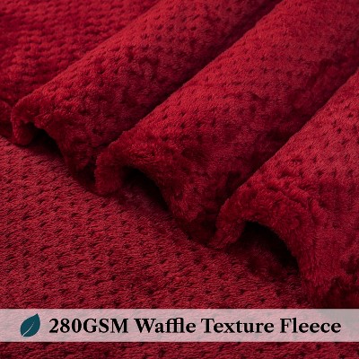 Wine Red Fleece Waffle Textured Throw Blanket, 50" x 60"