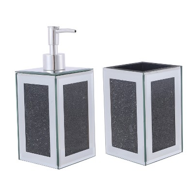 JANSNO Exquisite 2 Piece Square Soap Dispenser and Toothbrush Holder