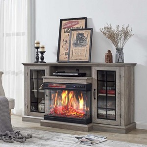 AMERLIFE 3-Sided Glass Fireplace TV Stand with LED Lights - 1 of 4