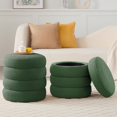 Gericco 17" in Diameter Round Ottoman with Storage for Living Room Foot Stool Modern Upholstered Vanity Stool Ottoman Foot Rest, Set of 2
