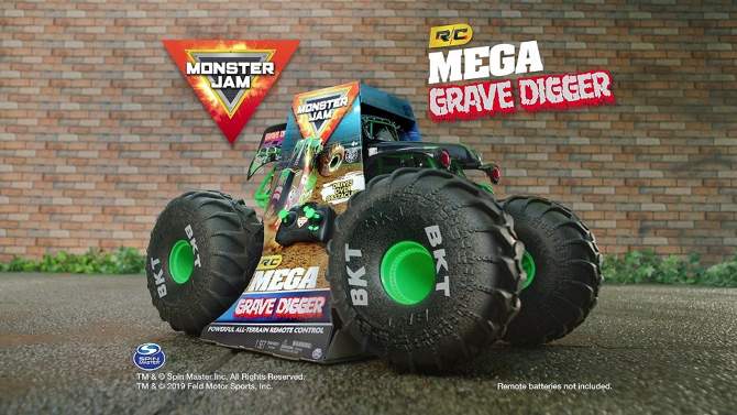 Monster Jam Official Mega Grave Digger All-Terrain Remote Control Monster Truck with Lights - 1:6 Scale, 2 of 17, play video
