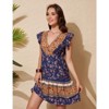 Coolmee Women's Boho Floral Mini Dress Casual Print Short Sleeve V Neck Summer Dress High Waisted Swing Ruffle Summer Dress - 2 of 4
