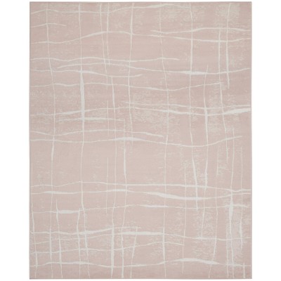 Whimsicle Pink Ivory 8' x 10' Abstract Synthetic Area Rug