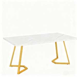 Gulches Modern Chic Series Contemporary White & Gold Faux Marble Veneer 48 in Heavy-Duty Metal Frame Base Dining Table Seats 4 - 1 of 4