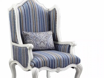 White and Blue Floral Upholstered Accent Chair