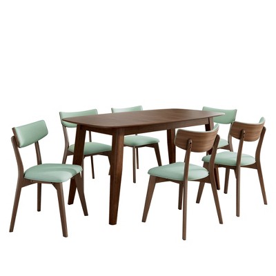 Christopher Knight Home Walton 7 Pieces Mid-Century Modern Rubberwood Upholstered Dining Set