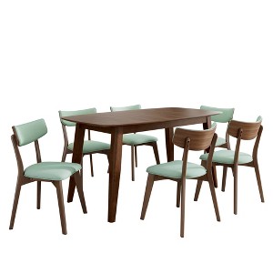 Christopher Knight Home Walton 7 Pieces Mid-Century Modern Rubberwood Upholstered Dining Set - 1 of 4
