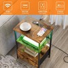 Set of 2 Nightstand with Charging Station and LED Lights - 3 of 4