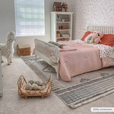Amaga Gray and Cream High-Low Polyester Runner Rug
