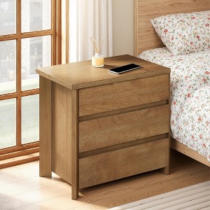 MAYEERTY Wood Nightstand, Farmhouse Bedside Table with 3 Storage Drawers - 1 of 4
