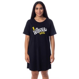 Willy Wonka Womens' Wonka Chocolate Bar Nightgown Sleep Pajama Shirt Black - 1 of 3