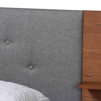 Gray and Walnut Queen Upholstered Wood Platform Storage Bed