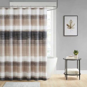 Seth Striped Print Shower Curtain Taupe/Black - Madison Park: Polyester Microfiber, Buttonhole Top, Machine Washable - 1 of 4