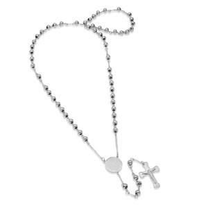 Steeltime Stainless steel our father prayer rosary necklace. Color Option: Silver, Gold - 1 of 4