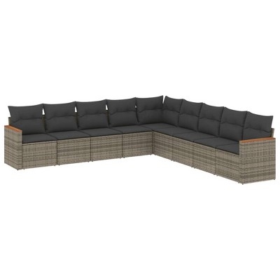 vidaXL 9 Piece Patio Sofa Set with Cushions - Gray Without Table