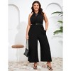 Womens Tie Knot Wide Leg Jumpsuit Plus Size Summer Dressy Sleeveless Frill Trim Patchwork Jumpsuit Casual Jumpsuits Outfits - 3 of 4