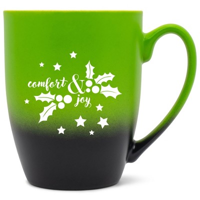 Elanze Designs Comfort & Joy Two Toned Ombre Matte Green and Black 12 ounce Ceramic Stoneware Coffee Cup Mug