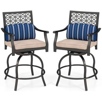 Costway Set of 2 Patio Swivel Bar Stool Chairs Cushioned Pillow Armrest Rocking