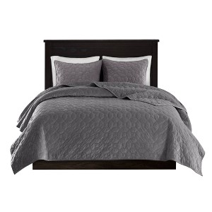 Gulches Full/Queen 3 Piece Velvet Quilt Set Grey - 1 of 4