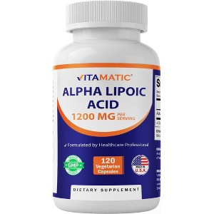 Vitamatic Alpha Lipoic Acid 1200mg Per Serving, 120 Capsules - Gluten Free, Vegetarian Capsules, Soy Free & Non-GMO - 1 of 4